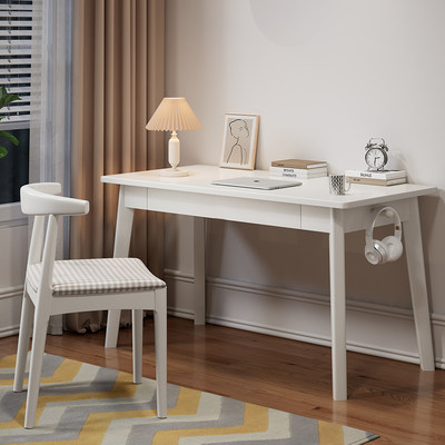 简易全实木书桌胡桃色台式电脑桌家用卧室小户型简约现代写字桌椅