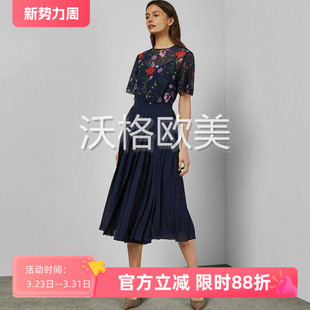 沃格英国TB牌早秋新款 红绿花朵印花拼接纯色百褶女七八分连身裙裤