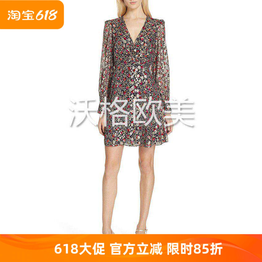 沃格美国KS牌春夏新款浪漫金线波点提花绡花朵印花真丝礼服连衣裙