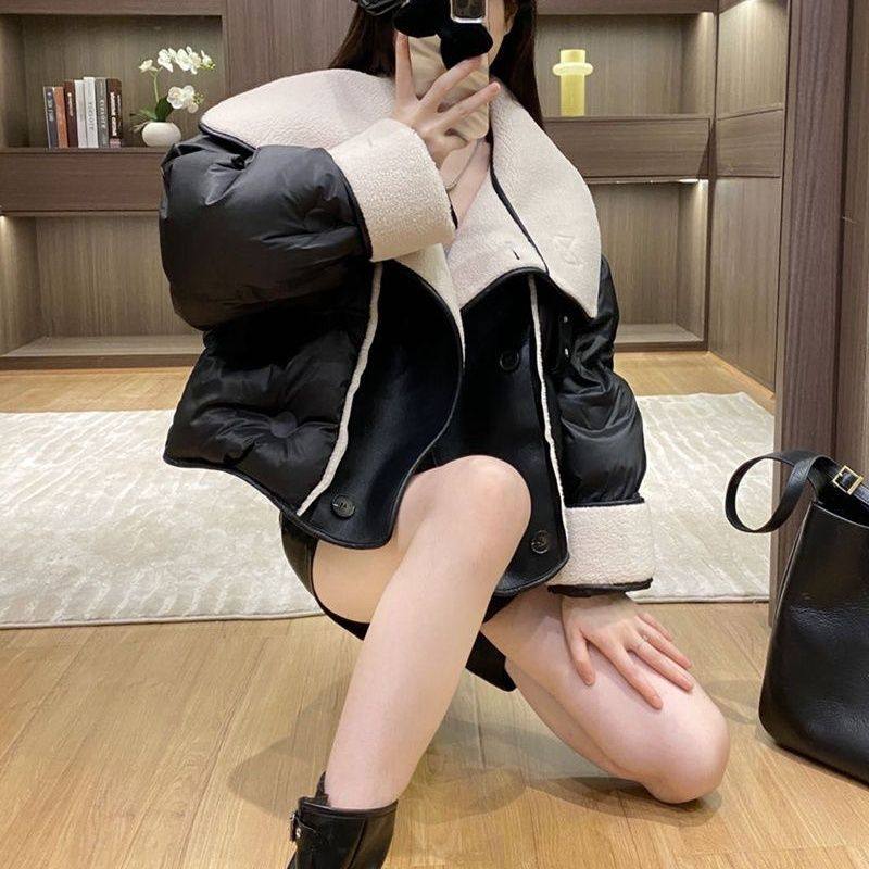 欧洲站羽绒服女2025新款冬季短款皮毛一体大翻领宽松外套加厚大牌