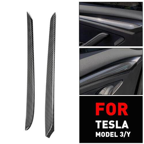 汽车装饰用品适用于21-22款model3/Y贴片前车门内饰条碳纹板跨境