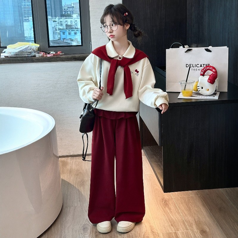 日本JGYP2026新款女童春季披肩卫衣套装休闲运动可爱刺绣两件套女