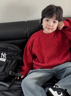 日本JGYPDM2026新款红色毛衣春秋打底衫加厚毛线衣儿童套头针织衫