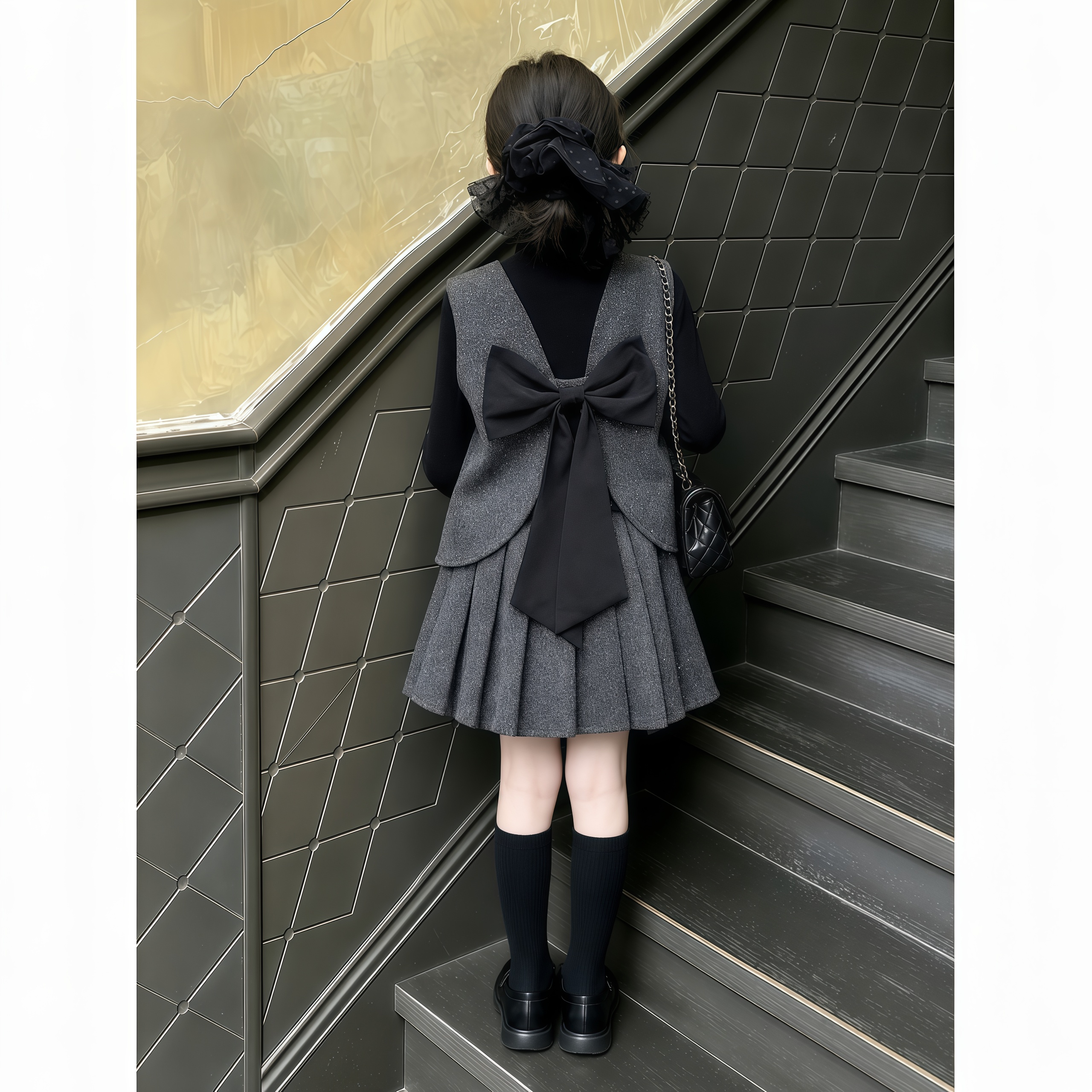 日本JGYP2026新款女童背心裙套装秋冬小香风韩系马甲背心裙三件套
