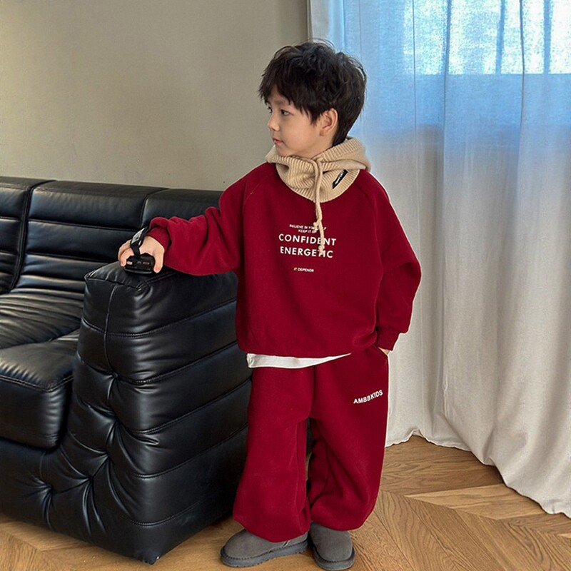 日本JGYPDM 2026新款过年红色喜庆卫衣儿童新年拜年服男童套装厚