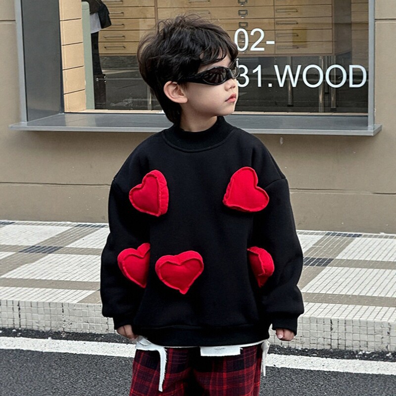 日本JGYPDM 2026新款男童爱心卫衣一体绒年服中小童帅气加绒冬装