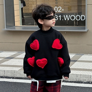 日本JGYPDM 2026新款男童爱心卫衣一体绒年服中小童帅气加绒冬装