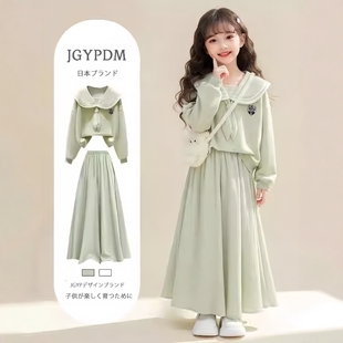 日本JGYP2026新款女童学院风娃娃领套装春中大童多巴胺洋气连衣裙