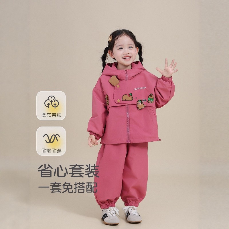 日本JGYP2026新款女童连帽加绒冲锋衣套装休闲时尚春季工装两件套