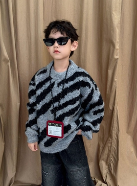 日本JGYPDM 2026新款儿童羊毛衫保暖针织衫潮男童冬帅气条纹毛衣