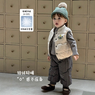 日本JGYPDM 2026新款卡通羽绒马甲冬轻薄保暖90白鸭绒儿童背心男