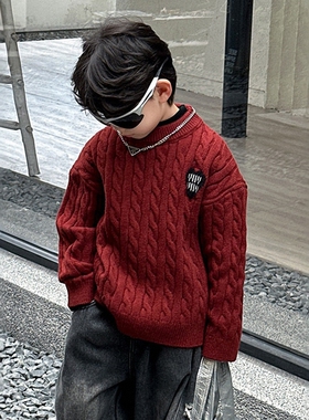 日本JGYPDM 2026新款男童红色毛衣加厚中小童保暖春春秋装爆款潮