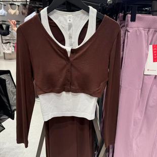 lululemon ribbed 女士螺纹纽扣短款开衫