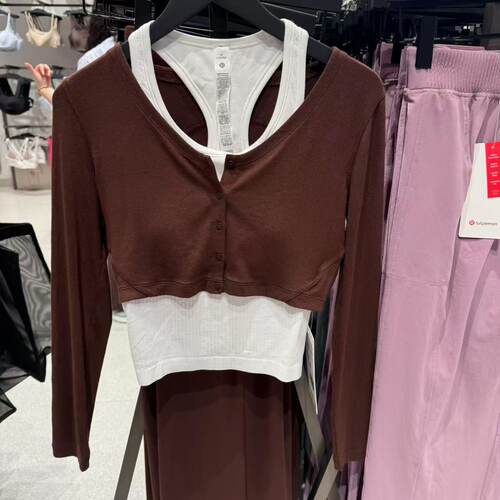 lululemon ribbed 女士螺纹纽扣短款开衫