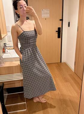 lululemon seersucker check rruched midi dress 女士吊带连衣裙