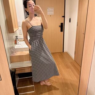 lululemon seersucker check rruched midi dress 女士吊带连衣裙