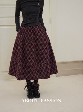 About Passion · 设计感格子花苞蓬蓬中长裙