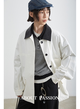 ABOUT PASSION · 翻拼色皮领排扣工装外套