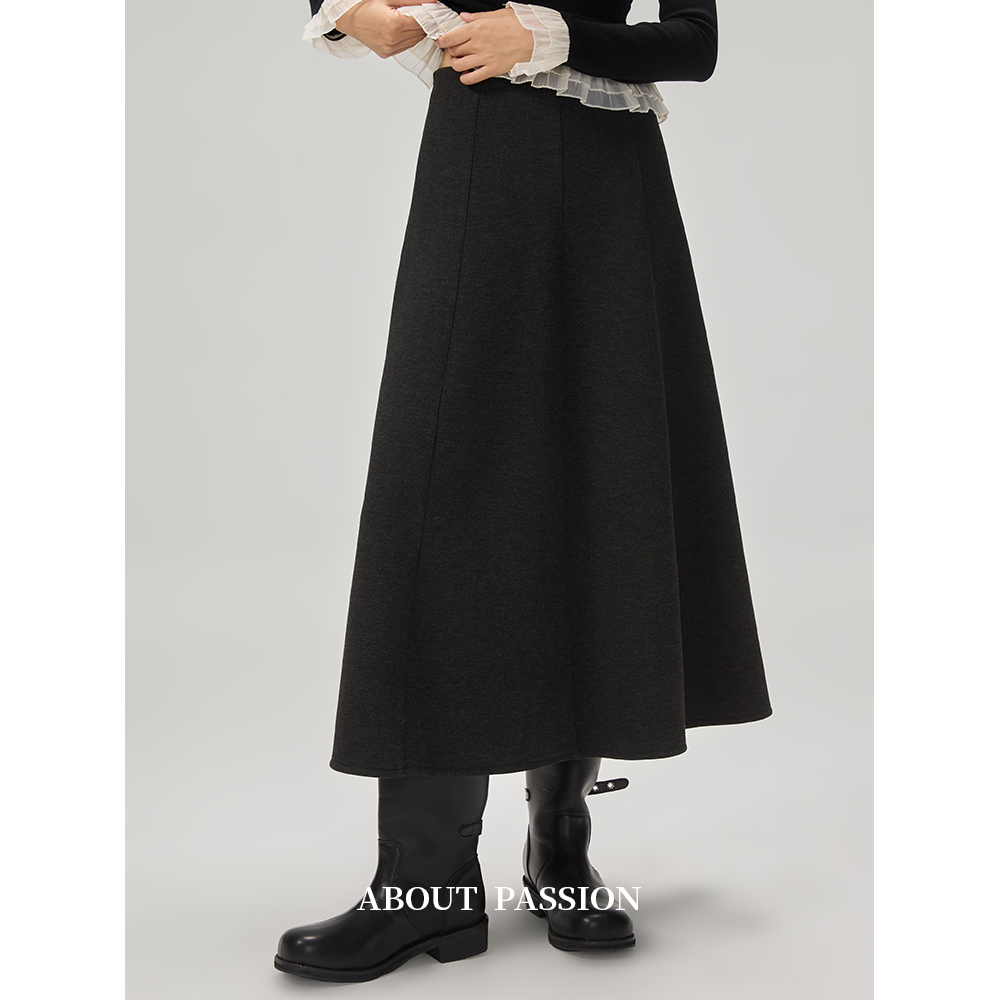 法式复古毛呢A字大摆半身裙