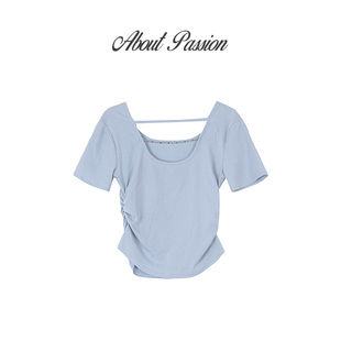 后背镂空方领短袖 T恤设计感小众打底上衣 Passion About
