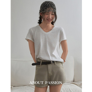 Passion 女秋卡其色裤 阔腿裤 子 高腰毛边A字短裤 About