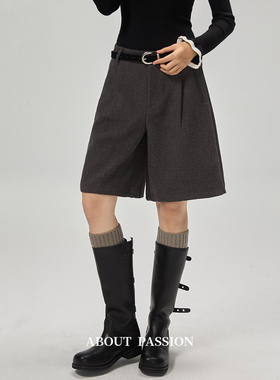 About Passion · 韩系通勤西装休闲裤宽松显瘦简约高腰阔腿短裤