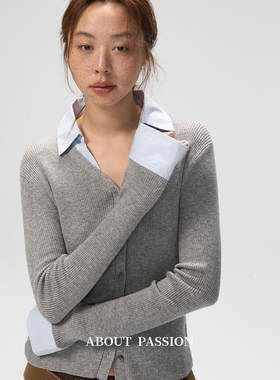 About Passion · 假两件拼接针织开衫早秋设计感通勤上衣外套