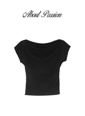 About PAssion · 韩系通勤一字肩短袖T恤早秋新款褶皱斜肩上衣