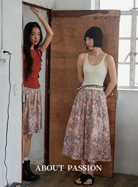 About Passion · 油画碎花木耳花边中长裙