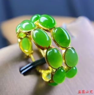 和田玉俄料碧玉阳绿925银耳扣耳圈防过敏耳环耳饰百搭女精品耳坠