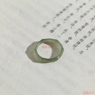 精品和田玉青白玉竹节指环纯手工雕刻节节高升男女同款细戒指手饰