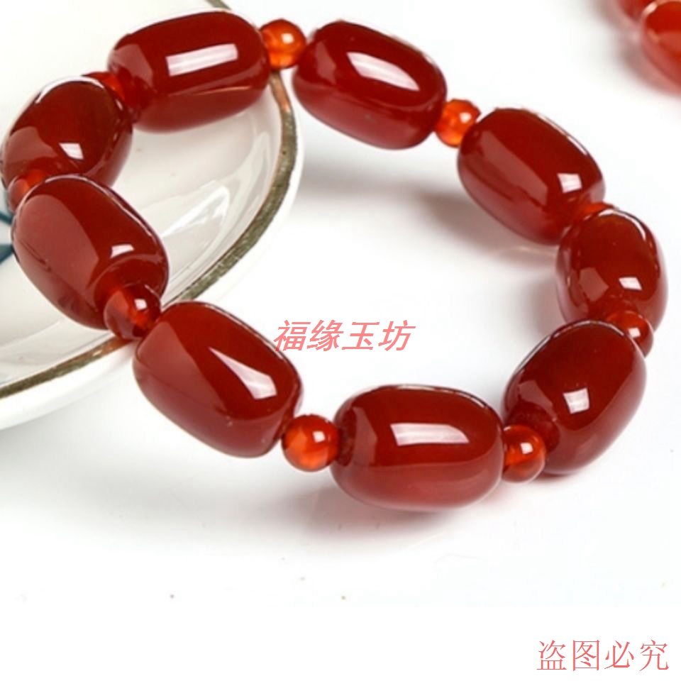 天然红玛瑙桶珠手串民族风饰品