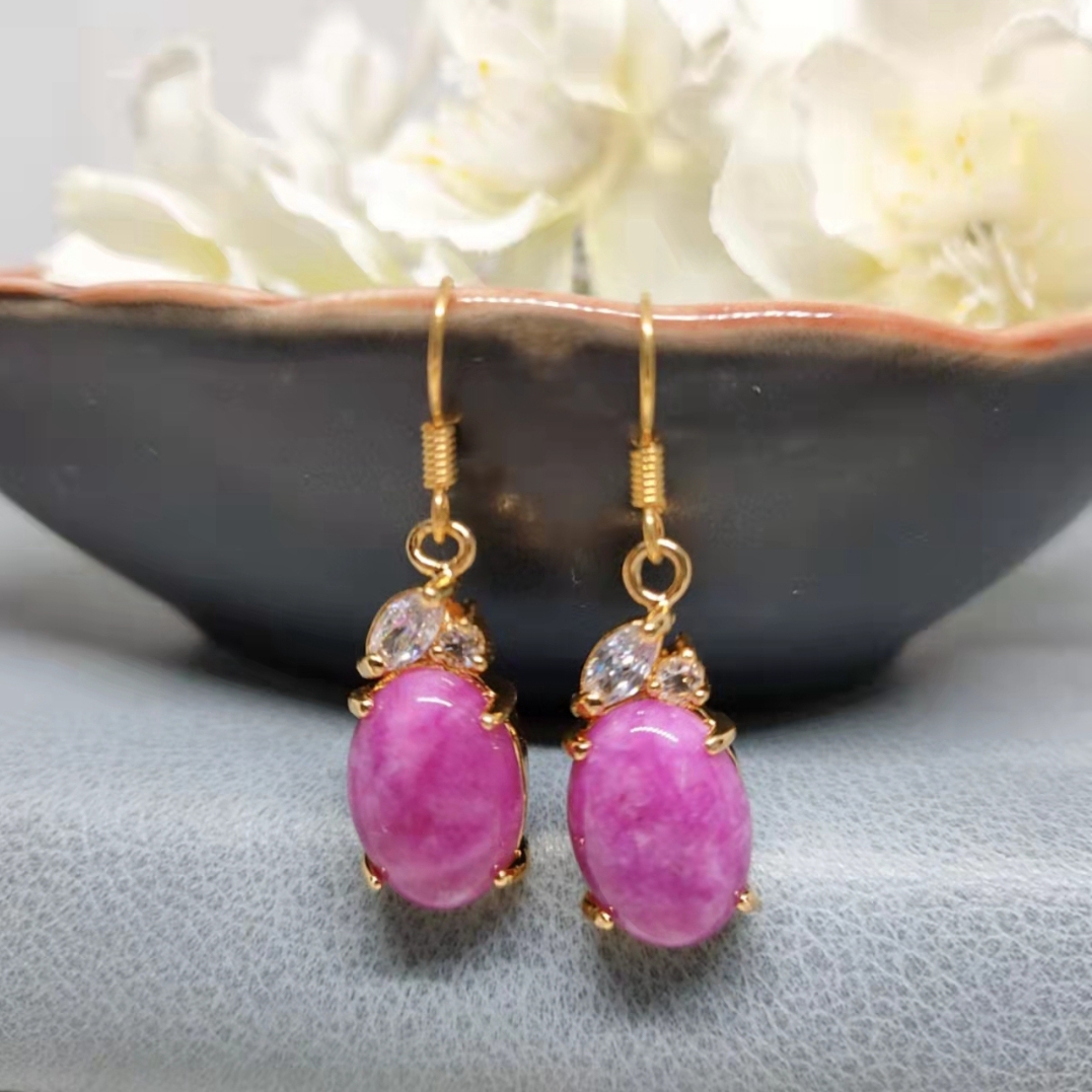 新款冰种粉红色玉石耳环