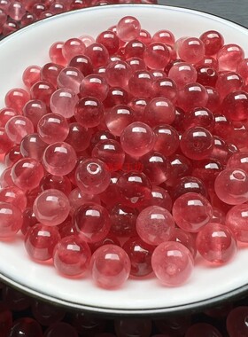 玉髓圆珠冰透草莓飘花单珠散珠手工diy手串项链可爱甜美玫瑰花海