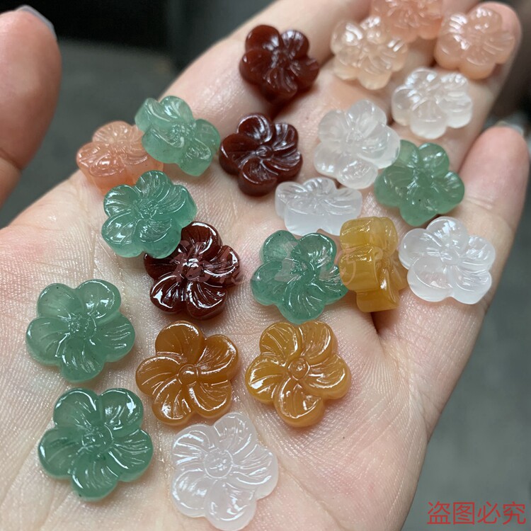 天然金丝玉东陵玉梅花散珠配饰DIY手工佛珠手链隔珠挂件吊坠背云