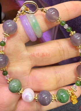 新款精品玉石串珠手链女多彩紫色绿色手串气质设计手饰多宝手串女