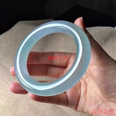 翡翠手镯岫玉天青冻胖圆条手镯天