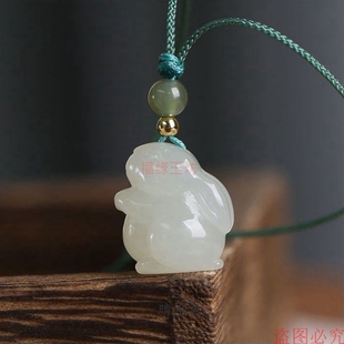 新款 和田玉十二生肖吊坠萌宠兔子项链兔年本命年礼物中国风挂件