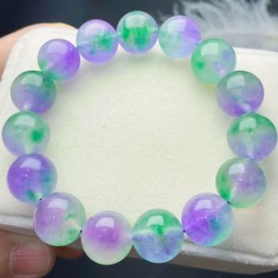 缅甸翡翠手链A级冰种飘花紫罗兰春带彩手串女款玉石冰蓝手串男款