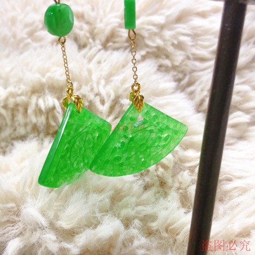 天然翡翠耳环925纯银干青玉