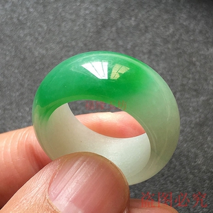 素面冰种玉指环扳指民族风 缅甸优质翡翠阳绿飘花戒指男女手饰品款