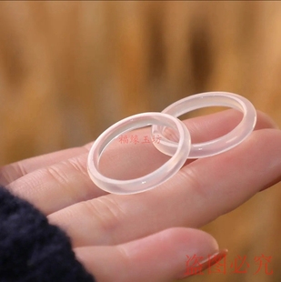 天然白玉髓玛瑙极细戒指 男女款玉石对戒情侣原宿风设计指环尾戒