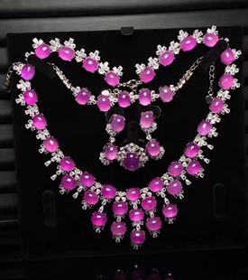 缅甸翡翠冰种925银镶嵌红翡紫罗兰项链豪华套装裸石水润立体圆润