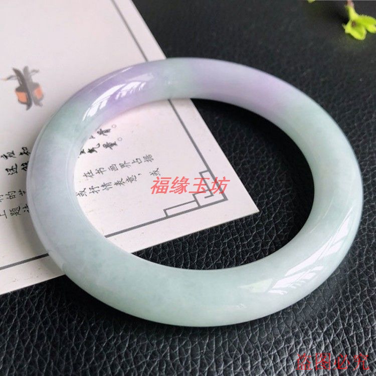 翡翠冰糯种圆条春带彩翡翠手镯