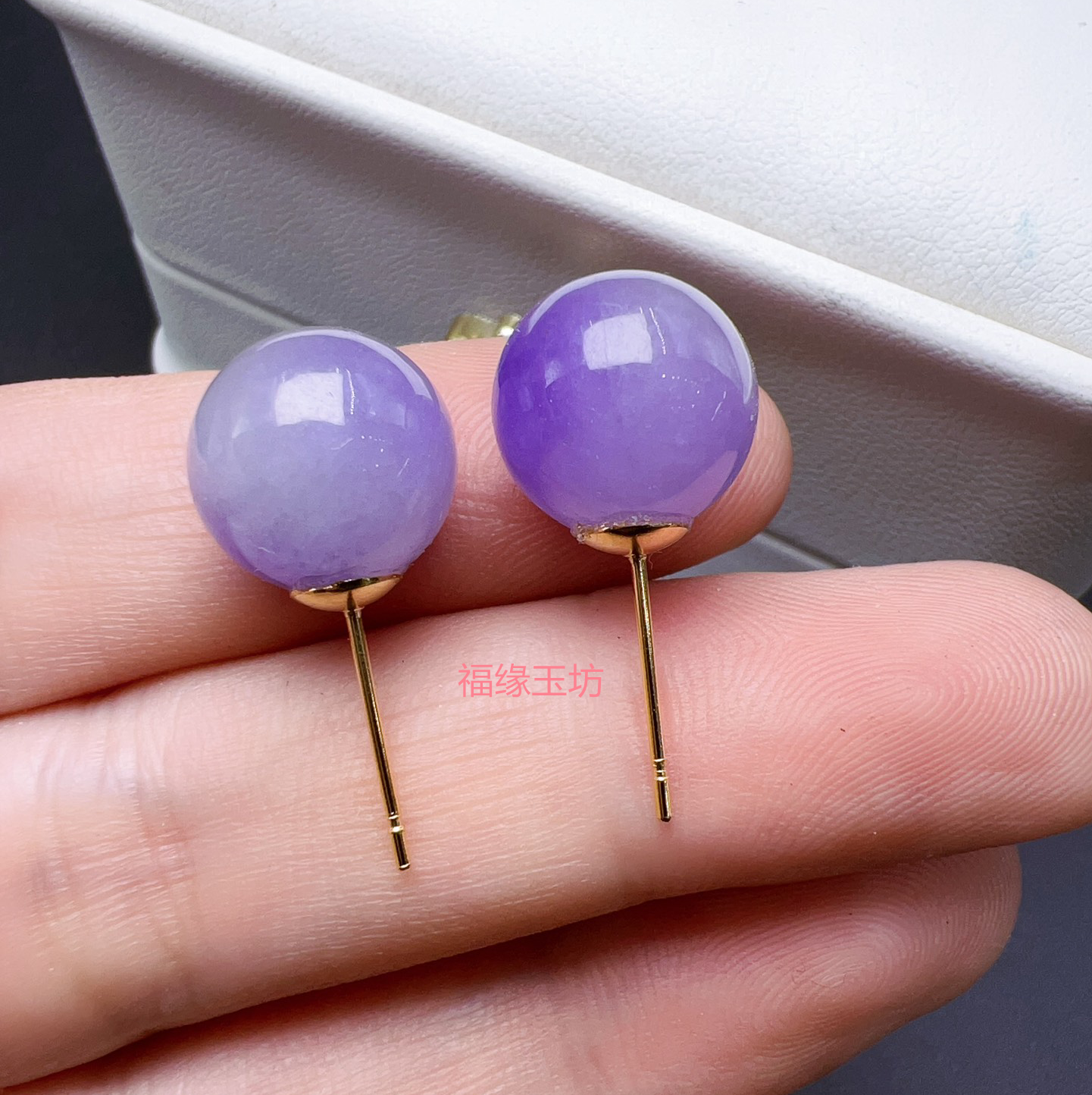 新品缅甸新款翡翠冰糯种满色玉石耳钉老坑糯紫紫罗兰圆珠子耳环