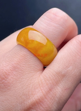 精品缅甸翡翠色宽版戒指冰糯种黄翡指环男女款戒圈玉扳指首饰品