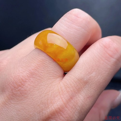 精品缅甸翡翠色宽版戒指冰糯种黄翡指环男女款戒圈玉扳指首饰品