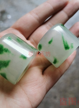 天然缅甸老坑翡翠戒指飘绿花男士