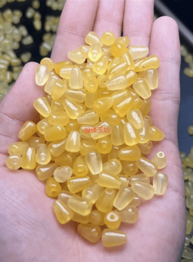 巴山翠冰种冰黄色水滴珠通孔6*9mmdiy手链项链毛衣链配饰配件散装