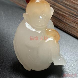 精品天然金丝玉小猴子吊坠精雕立体生肖猴项链男女款灵猴献寿颈饰